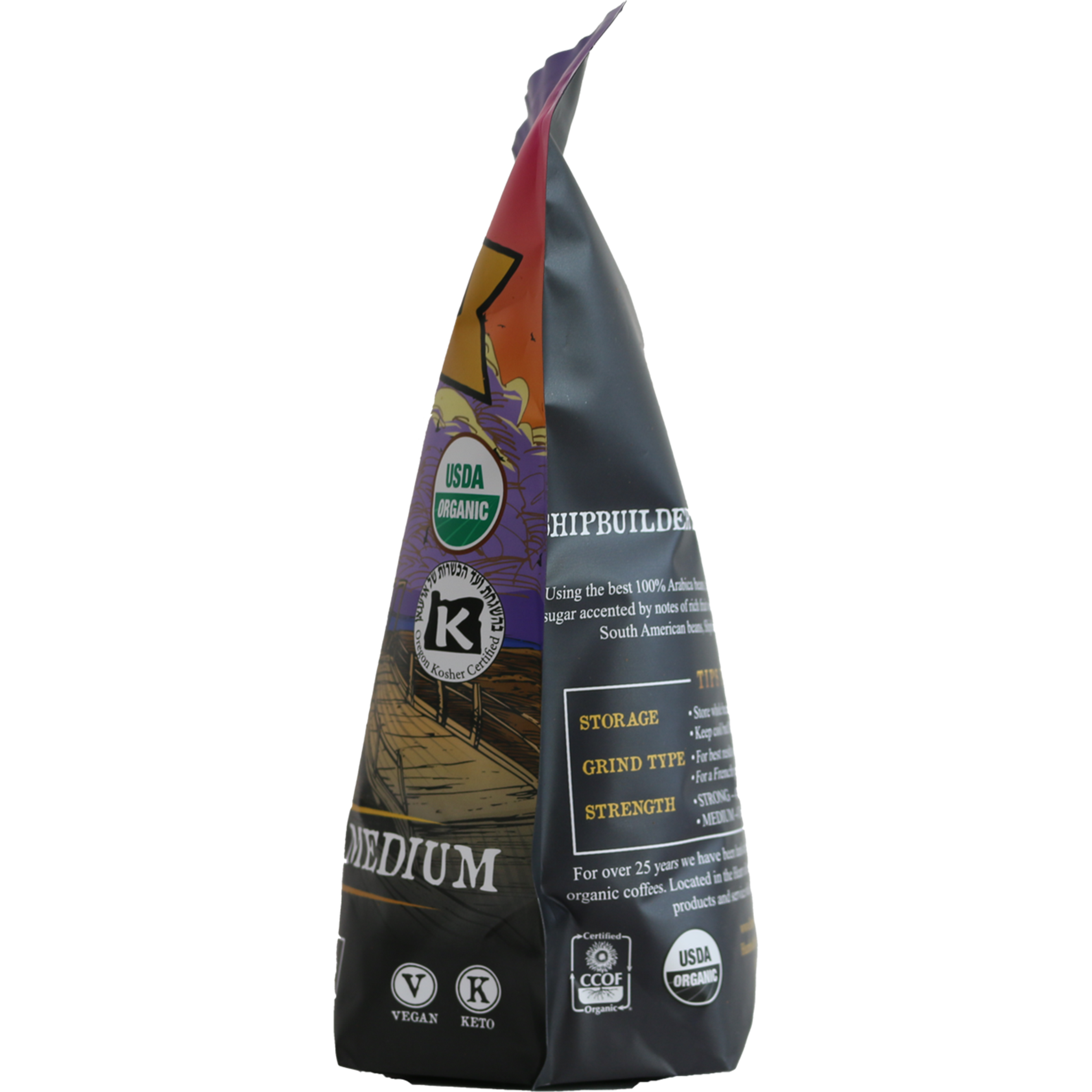 organic medium roast, costco item #1025685, 2 pound bag, pink shipbuilders bag